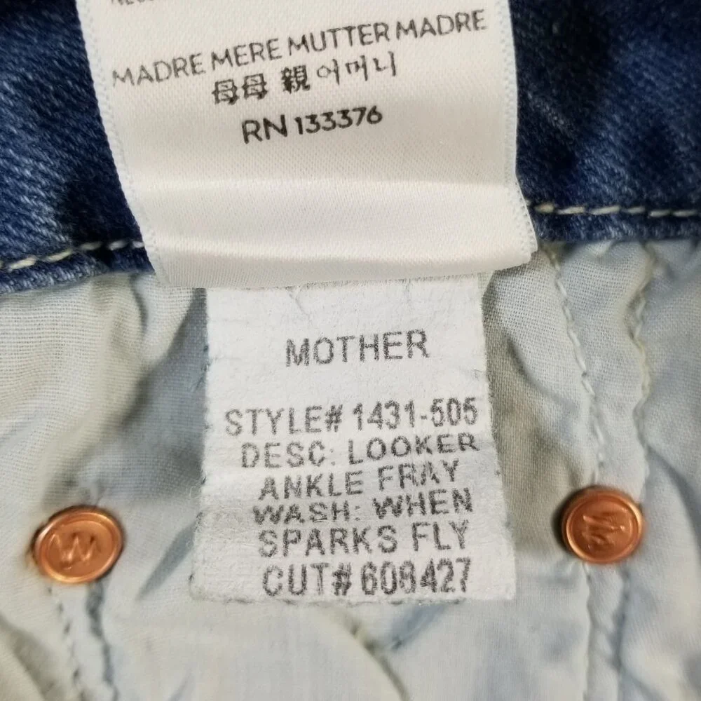 NWT‎ Mother Denim Looker Ankle Fray Stretch Skinny Jeans When Sparks Fly Size 24